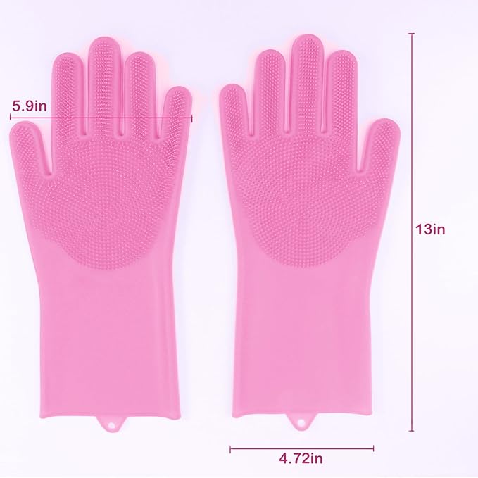 Yintoper Pet Grooming Gloves, Dog Bathing Gloves with High-Density Teeth, Heat Resistant Silicone Cat Hair Remover with Enhanced Five Finger Design, Bathing and Massaging for Dogs and Cats (Pink)