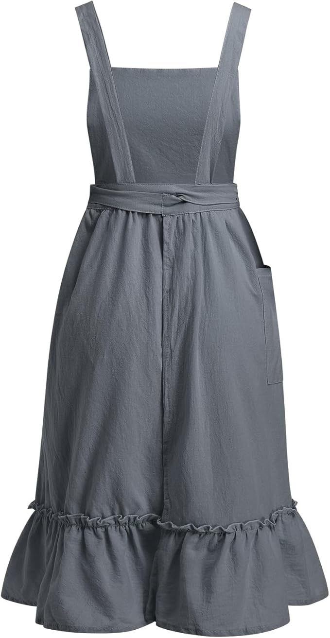 ODIZLI Frill Apron for Women Cotton Cross Back Vintage Ruffle Apron for Garden Cooking Aprons