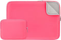 RAINYEAR 15 Inch Laptop Sleeve Protective Case Fluffy Lining Cover with Accessories Pouch, Compatible with 15.4" MacBook Pro/Air A3241 A2941 A3114 A1938 A1707 A1990 (Bright Pink, Upgraded Version)