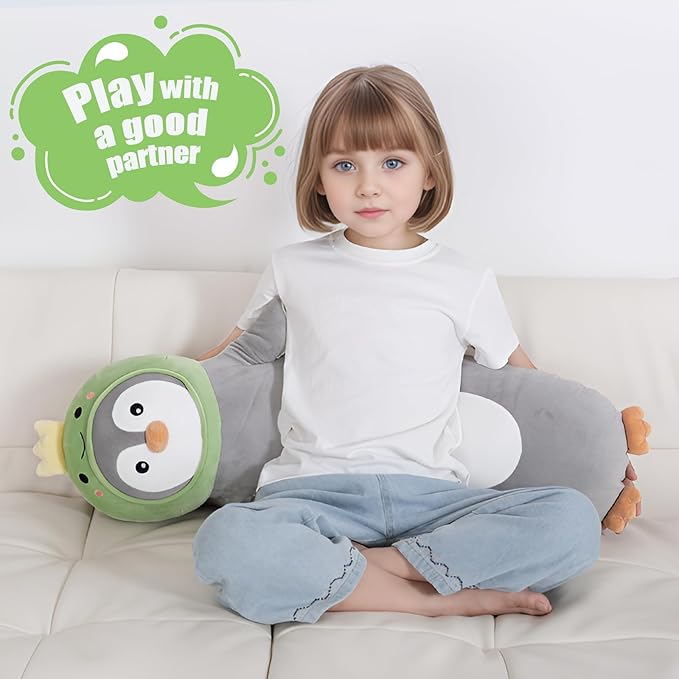 HAIJUNYA 36 inch Long Penguin Plush Toy, Big Stuffed Animal with Cute Dinosaur, Cuddle Sleeping Body Pillow Penguin Plushies Gifts for Kids Boys Girls, Birthday, Halloween, Christmas
