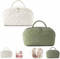 Petition Travel Makeup Bag For Women - Quilted Makeup Bag,180° Open Lay-Flat Cosmetic Case,5 Colors Large Capacity Waterproof Make Up Bag Set,With Compartments (White+Green)
