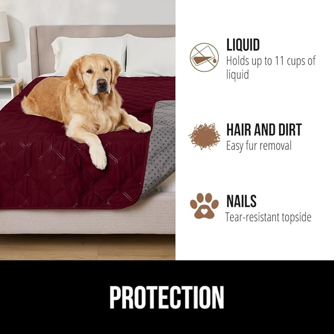 GORILLA GRIP Waterproof Bed Cover for Dogs, 82x68, Gripped Slip Resistant Backing, Leak Proof Washable Dog Blanket Covers Sofa, Couch, Sectional, Crate, Car, RV Seats, Pet Puppy Essentials, Burgandy