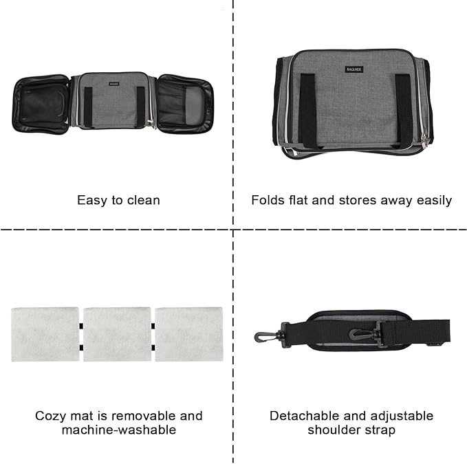 BAGLHER Cat Carrier Bag,Airline Approved Pet Carrier Soft Side Pet Travel 5 Sides Open Doors 3 Sides Expandable Foldable Dog Carrier with Fleece Pad