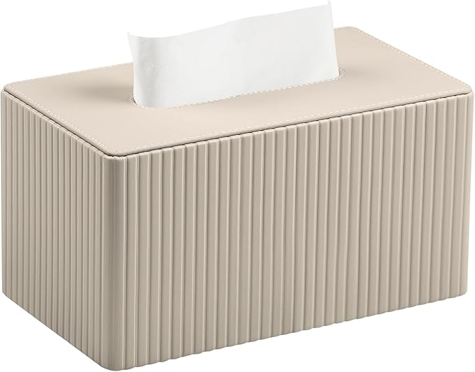 MEIBOOCH Extra Large Tissue Box Cover for Standard Size 180 to 230 Count Box of Tissues, PU Leather Rectangle Tissue Holder with Magnetic Closure (Beige)
