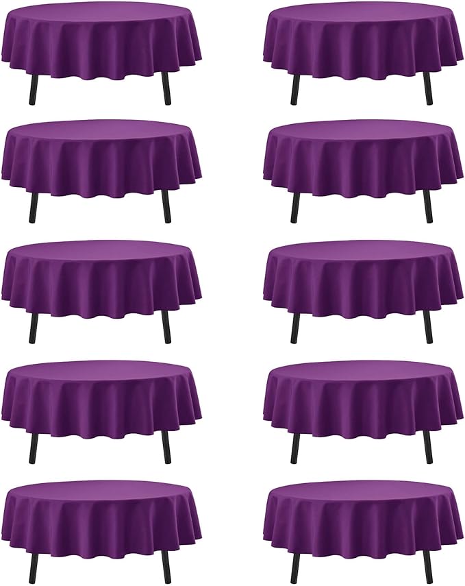 10-Pack Purple Round Tablecloths, 90 Inches, Stain-Resistant Polyester for 4-5 Ft Round Tables - Washable Table Covers for Weddings, Banquets, Birthday Parties, Events