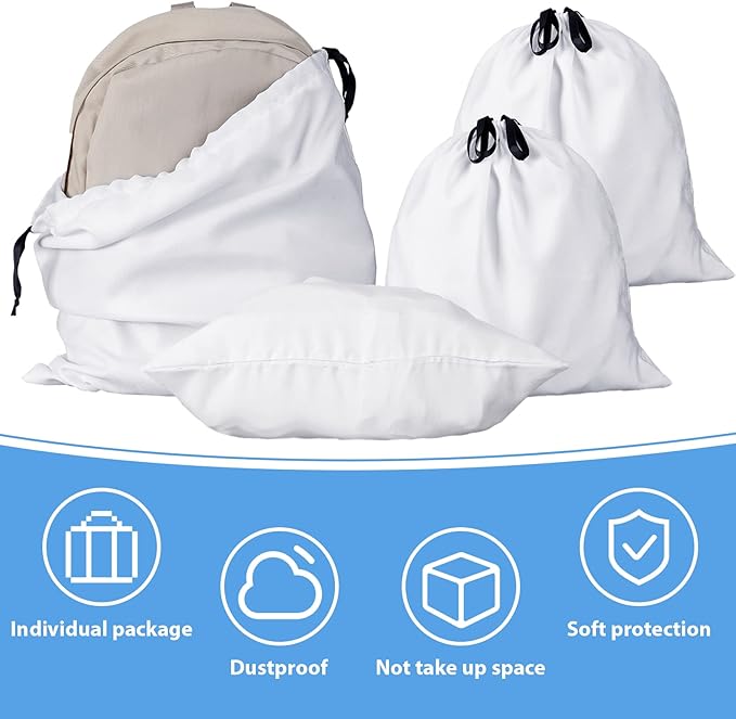 Woanger 10 Pcs Dust Cover Bags Large Cotton Breathable Bags Dustproof Drawstring Storage Bag for Shoes Purses Handbags Travel Packing Luggage Organizer Home Storage, 2 Sizes
