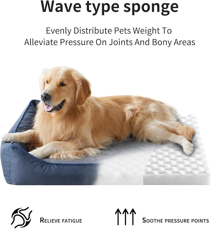 Tidore Orthopedic Dog Beds for Medium Dogs, Durable Egg Crate Foam Sofa Dog Bed wit Washable Removable Cover,Waterproof Lining,Pet Bed for Large Dogs (Denim Blue, 31.5" L x 25.2" W x 7" Th)