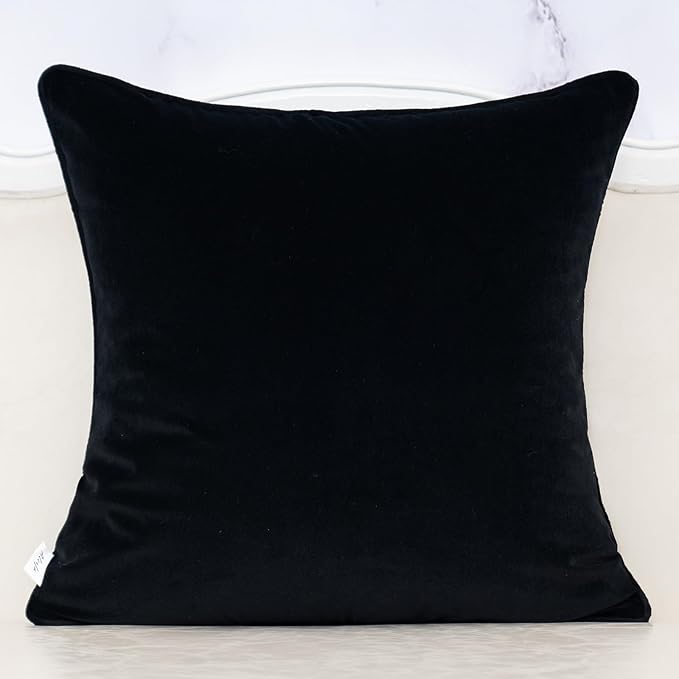 Alerfa Black Throw Pillow Cover 20x20 Inch, Square Cut Velvet Maple Leaf Embroidery Luxury Farmhosue Accent Decorative Pillow Cover for Couch Living Room Bedroom