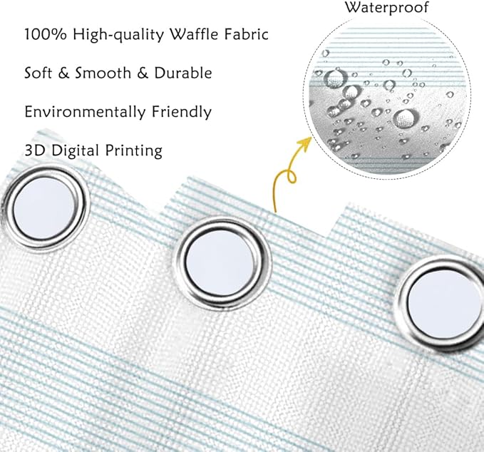 ggaimwf Blue and White Striped Waffle Shower Curtain Ombre Nautical Splicing Stall Bath Curtain Rustic Farmhouse Neutral Bathtub Curtain for Kids Bathroom Waterproof Decor with Hooks,54x79 Inch