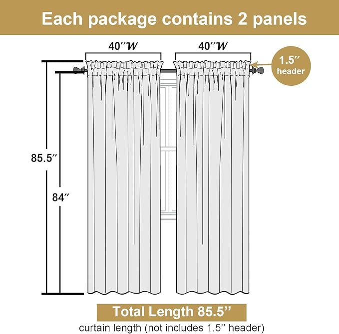Lecloud Bessie Stone Curtains for Living Room 84 Inches Long 2 Panels, Airy Privacy Light Filtering Curtain Drapes, Faux Linen Textured Rod Pocket Curtains for Bedroom Dining Room, Each 40 W x 84 L