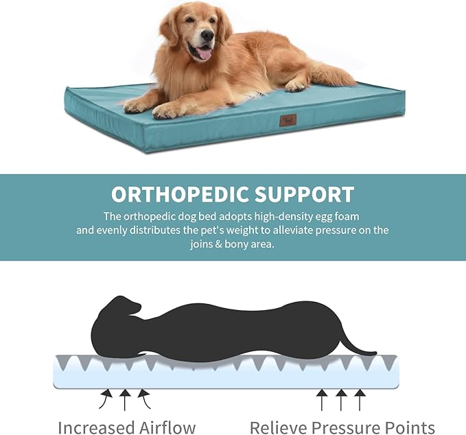Tail Stories Outdoor Extra Large Dog Bed, Jumbo Waterproof Dog Bed for Large Dogs, Orthopedic Egg Crate Foam Pet Mat with Removable Oxford Cooling Cover, Light Blue