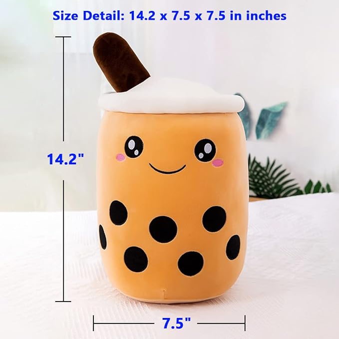 VSFNDB Cute Boba Tea Plush Stuffed Animal Toy 14 Inch Bubble Tea Kawaii Plushies Cartoon Soft Milk Tea Cup Cuddly Pillow Home Hugging Birthday for Children Kids Boys Girl Room Decor Bedtime, 14Inches