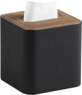 Cretkhp Tissue Box Cover Square, Modern PU Leather Tissue Holder with Magnetic Closure for Bathroom NightStands, Decorative Square Tissue Box Holder (Black)