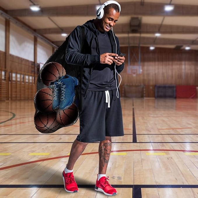 BROTOU Extra Large Sports Ball Bag Mesh, Basketball Bags Team Balls, Adjustable Shoulder Strap, Ball Bags for Holding Soccer, Football, Volleyball, Swimming Gear (30” x 40”)