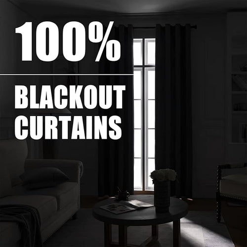 100% Blackout 340 GSM Curtains , 80 inches 2 panel sets, Heat and Full light Blocking Drapes with Grommets for Bedroom, Thermal Insulated Window Treatment Drapes for Living Room (Black,52x80inch)
