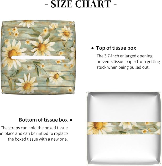 PVC Tissue Box Cover Holder,Daisy Square Decorative Organizer,5.2"X5.2"X5.2" Tissue Case for Bathroom, Tabletop, Car, Office