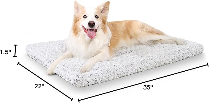 WAYIMPRESS Washable Dog Bed Crate Pad for Medium Large Size, Soft Kennel Pad Crate Mat for Dog Cage Anti-Slip Comfy Pet Bed,35" x 22",Gray
