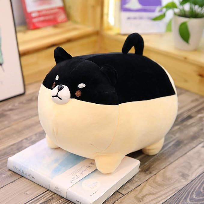 EHOTONG Shiba Inu Dog Plush Pillow, Corgi Stuffed Animal Plush Toy Hug Pillow Gifts for Girl Boy (Black, 11.8in)
