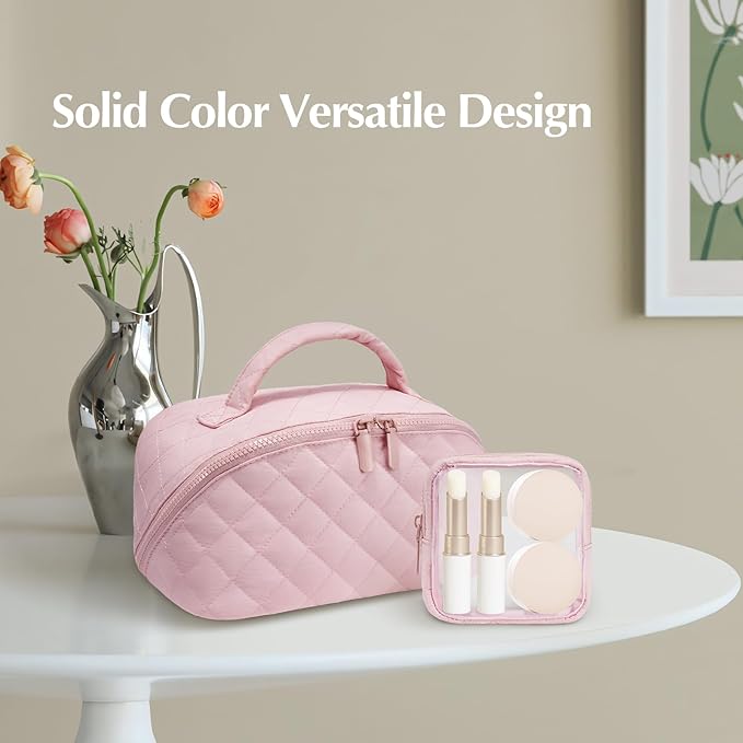honitty Makeup Bag, Quilted Makeup Bag, Puffy Travel Make up Bags, Cosmetic Organizer Bag, Waterproof Toiletry Bag for Women