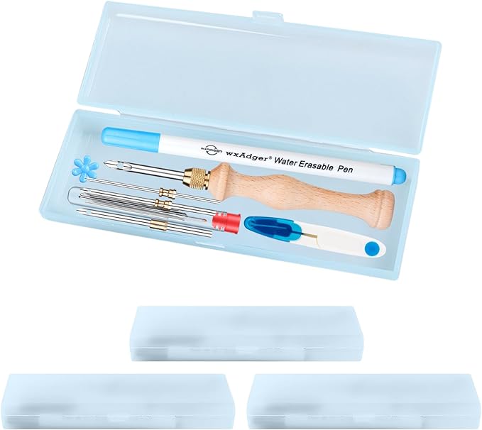 4Pack Punch Needle Kit 1.6mm-2mm-2.5mm-3.5mm-5mm Metal Tubes Adjustable Wooden Punch Needle Tool for Adult Beginner Embroidery Cross Stitching DIY Craft Decoration (Blue)