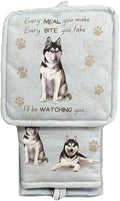Siberian Husky 3-Piece Kitchen Set -Oven Mitt, Pot Holder & Kitchen Towel Set, Heat Resistant up to 420 F, Soft Quilted Cotton for Cooking, Baking, BBQ, Pet Lover Gifts (Siberian Husky)
