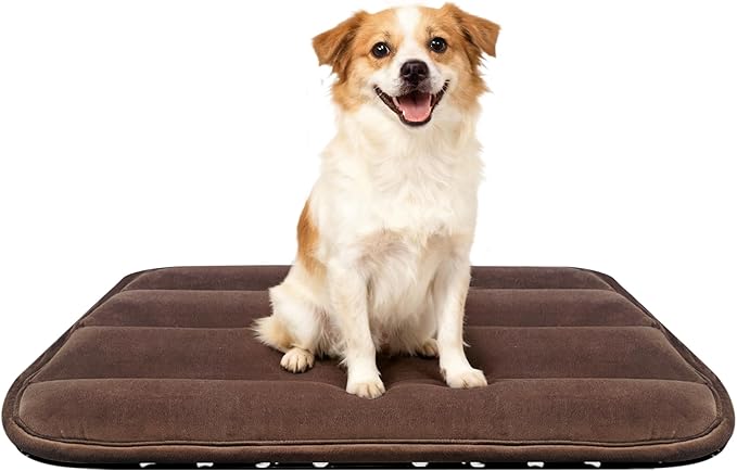 Fogkiss Dog Bed Mat, Reversible Dog Crate Pad with Washable Kennel Mat and Soft Foam, Flat Pet Bed for Dogs & Cats, for Crates Carriers & Travel (Dark Brown, 28" L*16" W*1.5" Th)