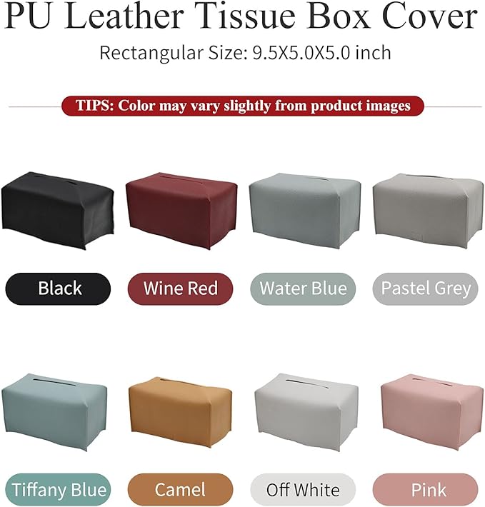 Livelab Tissue Box Cover, Modern Decorative PU Leather Rectangular Tissue Box Case Organizer Holder for Vanity Countertop, Night Stands, Livingroom, Office Desk & Car 9.5X5X5'' | Off White