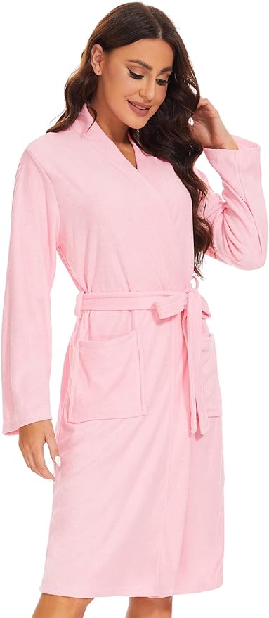 Knuffnee Women Bath Robes Terry Cloth Towel Robe Knee Length Bathrobe with Pockets