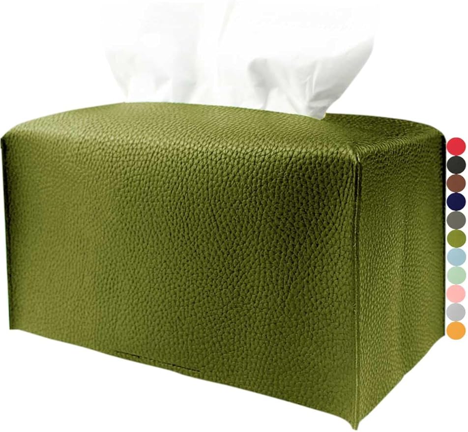 JESMINI Green Rectangular Tissue Box Cover - Plus Size Large, Faux Leather, Minimalist Style, 9.5x5x5 Inches