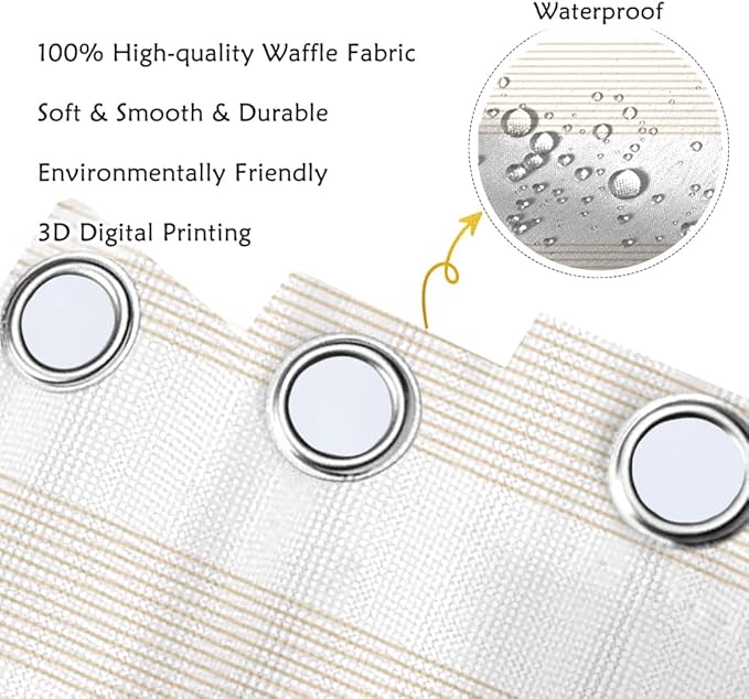 ggaimwf Vintage Stripe Waffle Fabric Shower Curtain Boho Farmhouse Plaid Patchwork Bath Curtain Rustic Checkered Long Bathtub Curtain for Women Bathroom Waterproof Decor with Hooks 36x71 Inch