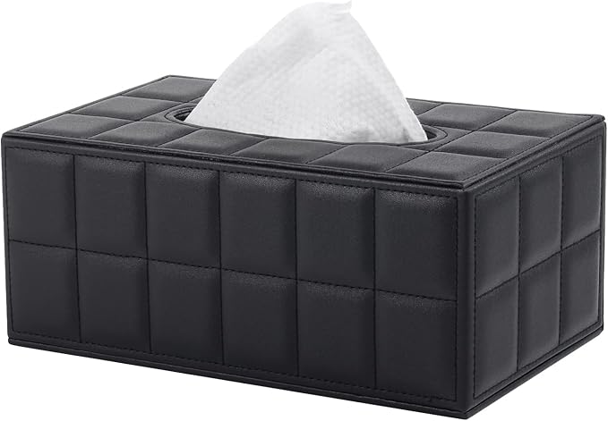XNONE Tissue Box Cover Rectangle Tissue Box Holder PU Leather Facial Organizer with Magnetic Bottom,Decorative Napkin Caddy for Vanity Dresser Night Stand Table Countertop Home Office Car,Black