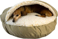 Snoozer Cozy Cave Dog Bed - Indoor Dog Bed with Cover Cave, Covered Calming Burrow for Medium & Large Sized Pets with Blanket Attached, Enclosed, Removable Washable Cover - XL, Khaki