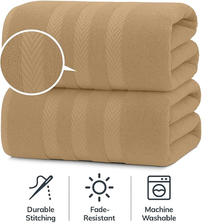 RIVERSIDE Pack of 2 Extra Large Bath Sheets 35 x 70 Inches - 100% Ring Spun Cotton Hotel Quality Oversized Bath Towels - Super Soft, Highly Absorbent & Quicker to Dry - Tan