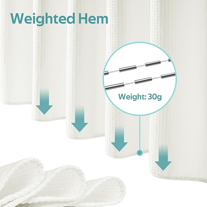 Vipfree 3 in 1 Shower Curtain Set, Waffle Shower Curtain and Liner Set with 12 Double Sided Shower Curtain Hooks, 258GSM Luxury Weighted Cloth Shower Curtains for Bathroom, 72 W x 72 H, Cream