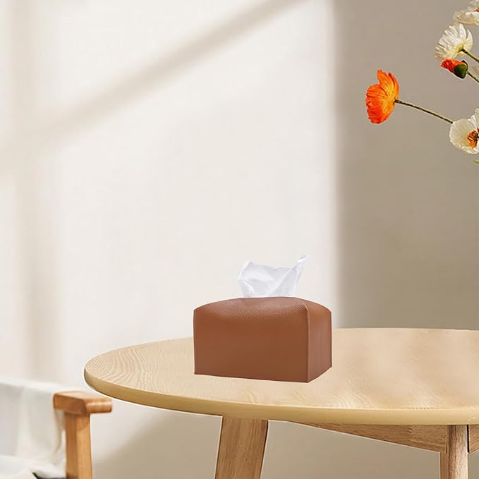Hapforever 1PC Extra Large Rectangle Tissue Box Cover, PU Leather Rectangular Tissue Box Holder with Bottom Belt Plus Size Tissue Box Organizer for Bathroom/Car/Hotel/Office (9.5’’x5’’x5’’, Brown)