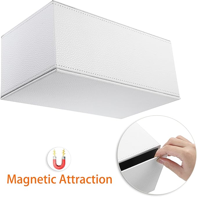 Sumnacon Tissue Box Cover Rectangle Tissue Box Stylish PU Tissue Box Holder with Magnetic Bottom, Decorative Leather Tissue Cover for Living Room Bathroom Table Desk Home Office Car, White