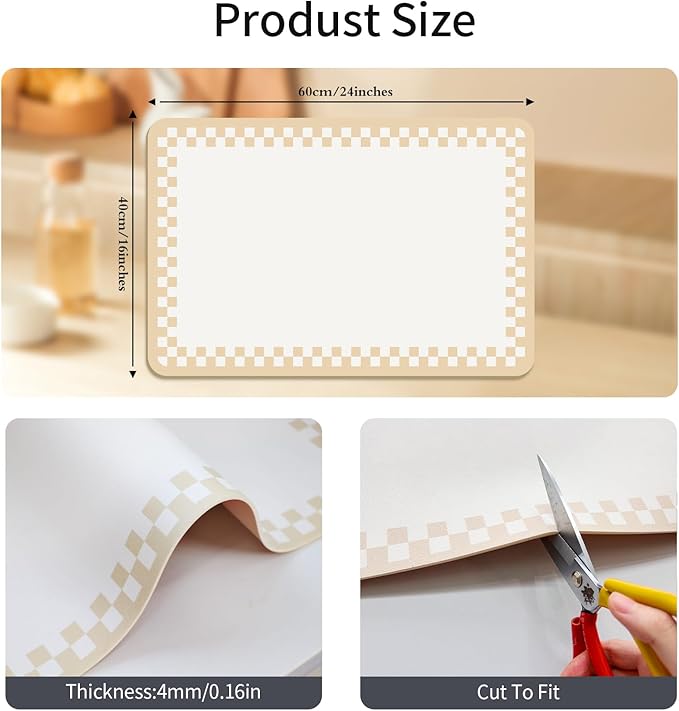 2PCS Coffee Bar Mat for Countertop Super Absorbent Hide Stain Cuttable Dish Drying Mat for Kitchen Counter,Beige White