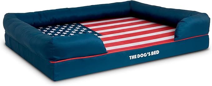 The Dog's Bed Replacement Outer Cover ONLY (Outer Cover ONLY) for The Dog's Bed, Washable Oxford Fabric, Extra Large (Blue with Red Piping USA Flag Embroidery & Centre Flag) Veterinary Approved