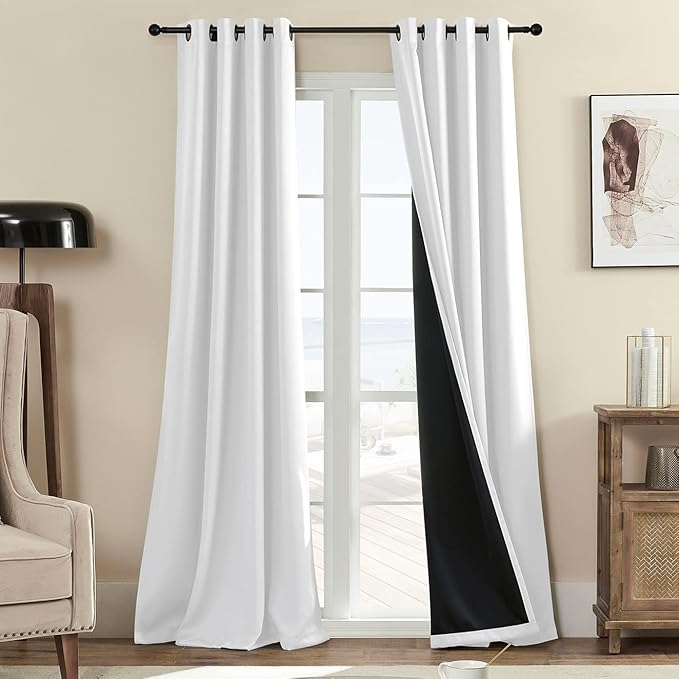 100% Blackout Curtain Panels, 80 inches 2 Panel Sets, Heat and Full Light Blocking Drapes with Grommets for Bedroom, Thermal Insulated Window Treatment Drapes for Nursery (Greyish White, 52Wx80L)