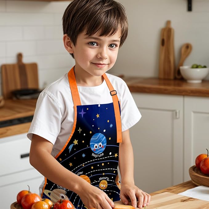 SANDJEST Kids Apron with Chefs Hat Set, Kitchen Apron Gifts