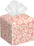 Tissue Box Cover Leather Tissue Box Holder Cube Tissue Case Cover Facial Paper Organizer Dispenser for Bathroom, Vanity Countertop, Office Desk (Vintage Groovy Flowers)