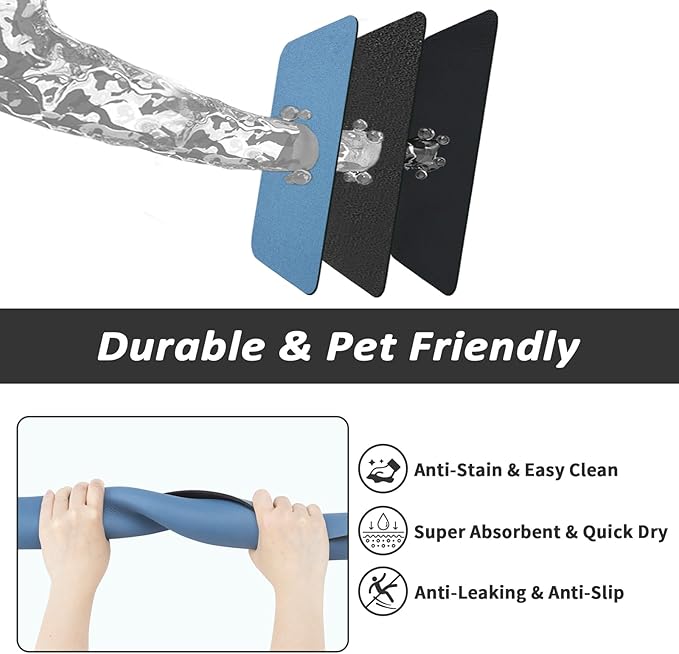 HotLive Dog Food Mat - Absorbent Cat Mat for Food and Water, No Stains Pet Feeding Bowl Mat, Easy to Clean Pet Placemats, Quick Dry Dog Water Dispenser Mat for Messy Drinkers | Blue 24"x36"