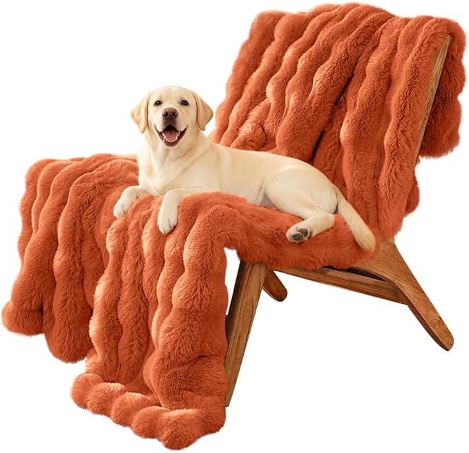 SOMAHE Dog Blanket Self-Warming Throw for Medium & Large Dogs, Dual-Side Sherpa Plush, Thick Crate Bed Cover & Car Seat Mat, Anti-Static Machine Washable No Shrink, 39x30 Inch Orange