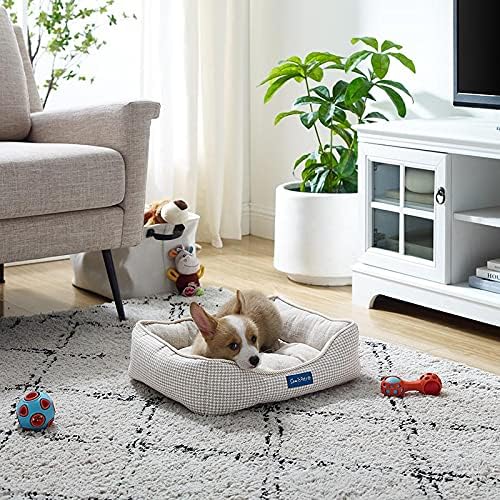 Sam's Pets Arlo Orthopedic Brown Plaid Dog Bed with Soft Fabric, Easy Cleaning, Non-Slip Grip, Modern Design, Extra Small