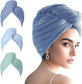 AGKXHDEC 3 Packs Single Layer Microfiber Hair Turbans - Drying Wrap for Women (Dark Blue,Light Blue,Light Green)