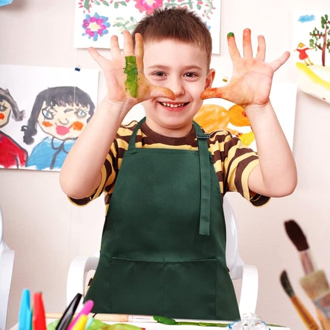 SINLAND Kids Apron with Pocket 2 Pack Children Chef Apron for Cooking Baking Painting