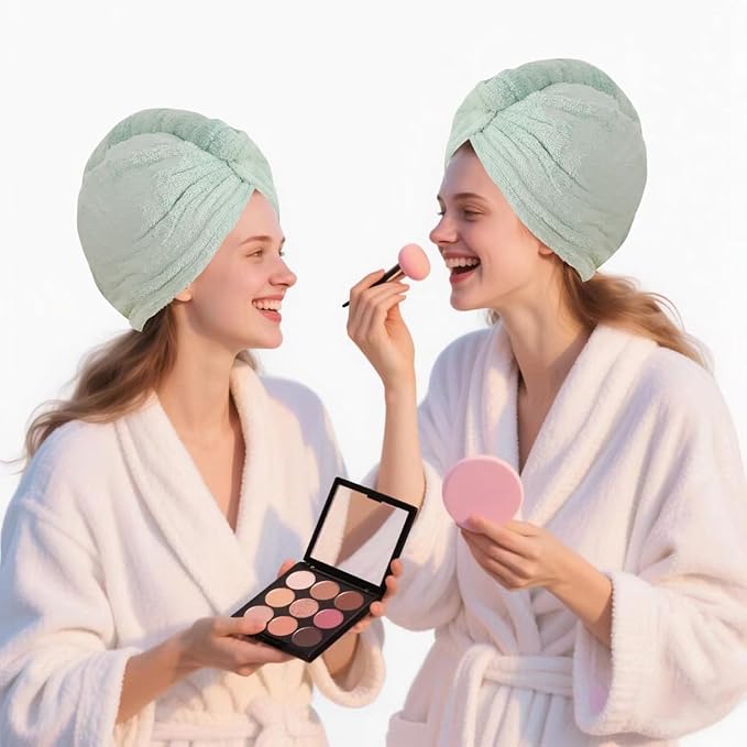 AGKXHDEC 2 Packs Single Layer Microfiber Hair Turbans - Drying Wrap for Women (Light Green-2pcs)