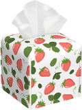 PVC Tissue Box Cover Holder,Strawberry Square Decorative Organizer,5.2"X5.2"X5.2" Tissue Case for Bathroom,Tabletop,Car,Office
