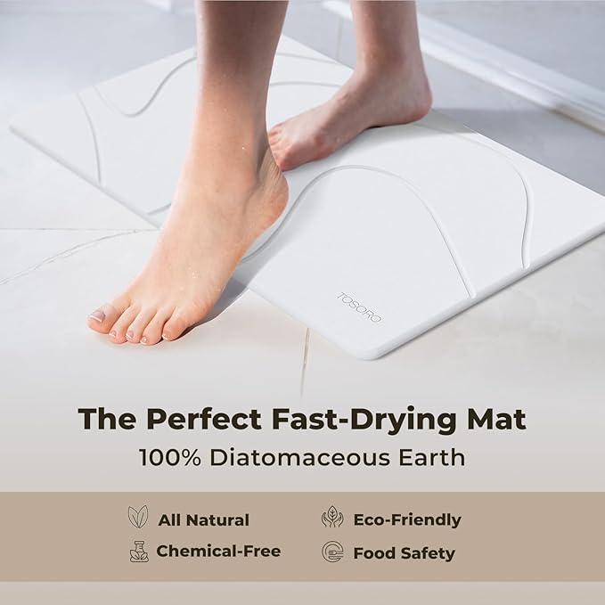 TOSORO - Stone Bath Mat, Diatomaceous Earth Non-Slip Stone Shower Mat - Quick Drying Absorbent Bath Mats for Bathroom - Elegant & Modern Design, Easy to Clean (23.5 x 15) - Sandstone