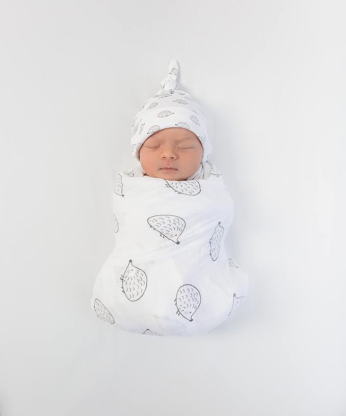 SwaddleDesigns Cotton Muslin Swaddle Blankets, Set of 4, Receiving Blankets for Baby Boys & Girls, Best Shower Gift, 46x46 inches, Black Hedgehogs